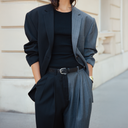 Zelda Blazer - Two-Tone Black & Grey Pinstripe