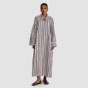 Widad Dress - Brown/White Pinstripe