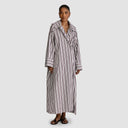 Widad Dress - Brown/White Pinstripe