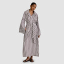 Widad Dress - Brown/White Pinstripe