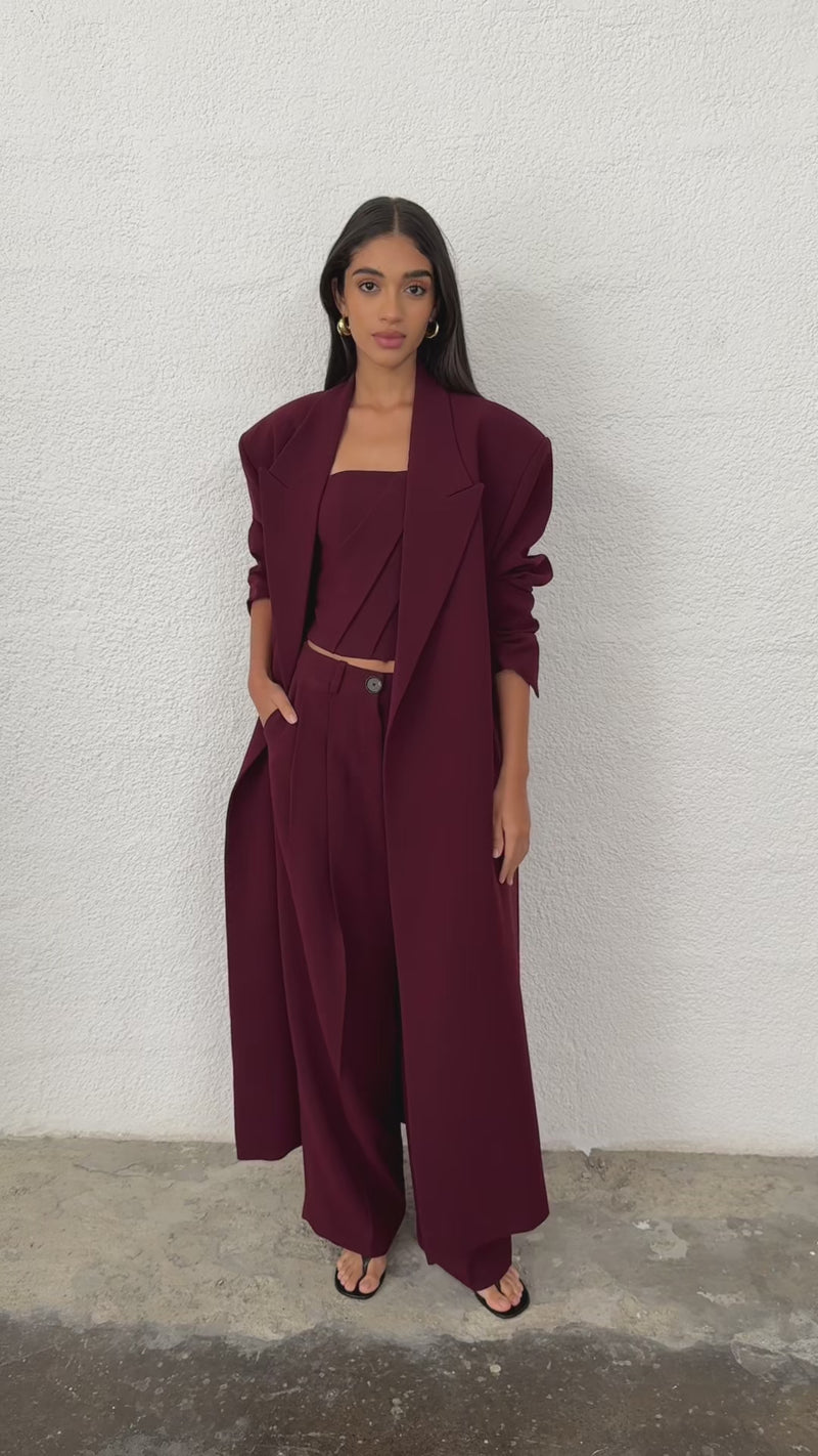 Nouf Long Blazer Abaya - Burgundy